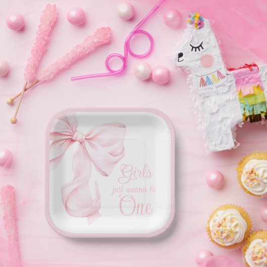 Meisjes willen gewoon een roze strik papier Bord z (Feest)