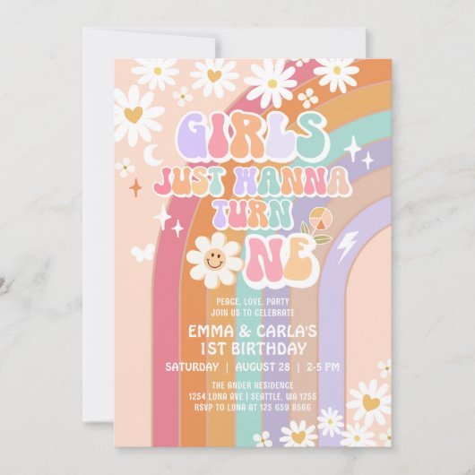 Meisjes willen gewoon een tweeling worden Groovy 1 Kaart (Voorkant)