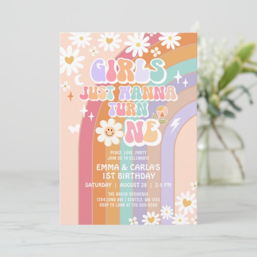 Meisjes willen gewoon een tweeling worden Groovy 1 Kaart (Staand voorkant)