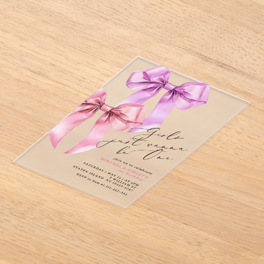 Meisjes willen gewoon een tweeling zijn 1e verjaar acryl uitnodigingen (Laagn)