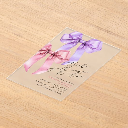 Meisjes willen gewoon een tweeling zijn 1e verjaar acryl uitnodigingen (Laagn)