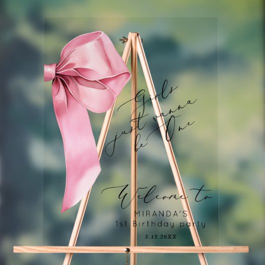 Meisjes willen gewoon One Pink Bow elegant welkom Acryl Bord (Neutraal)