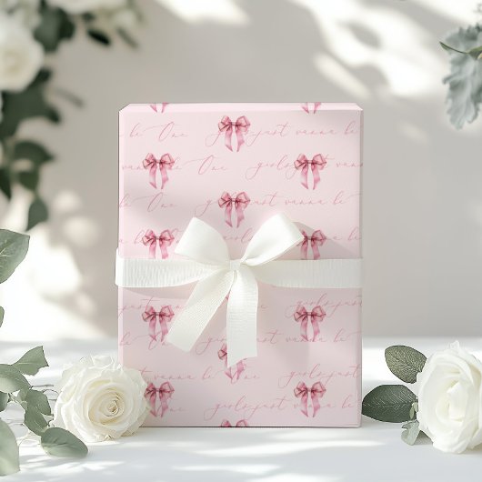 Meisjes willen One Pink Bow-verjaardag zijn Cadeaupapier
