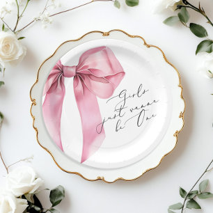 Meisjes willen One Pink Bow zijn 1e verjaardag Papieren Bordje