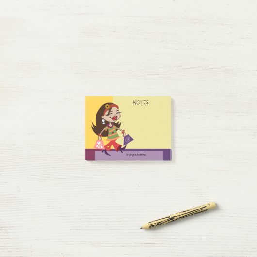 Meisjes winkelen, ontwerpen na het briefje post-it® notes (Op bureau)