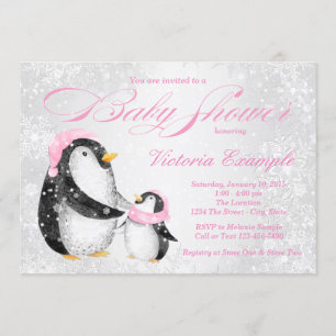 Meisjes Winter Baby Pinguïn Baby Shower Uitnodigin Kaart