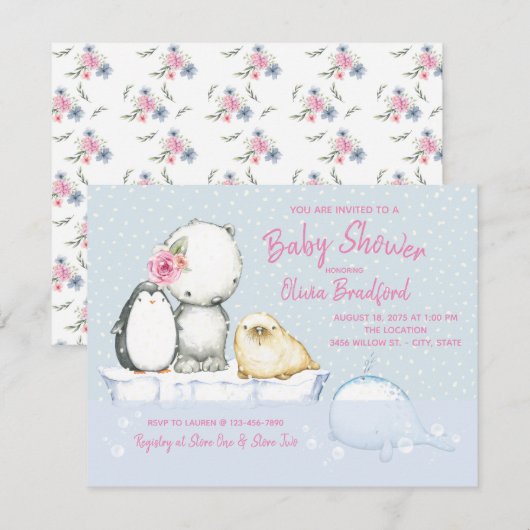 Meisjes Winter Baby Shower Uitnodigingen (Voorkant / Achterkant)