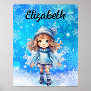 Meisjes Winter Ice Schaats Figuur Schaats Sneeuwvl Poster