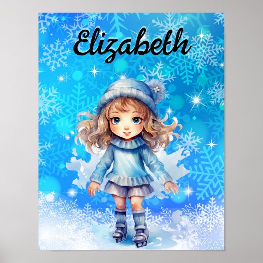 Meisjes Winter Ice Schaats Figuur Schaats Sneeuwvl Poster (Voorkant)