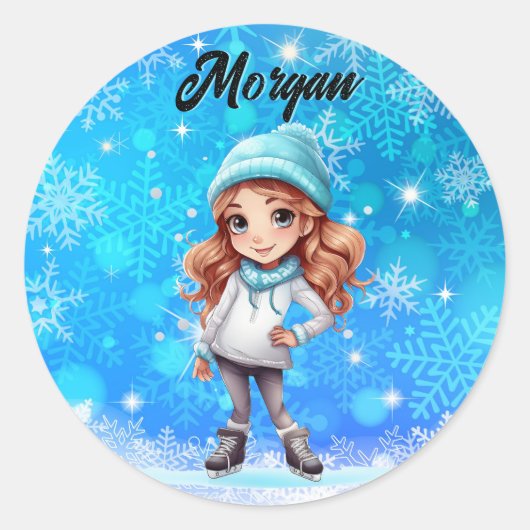 Meisjes Winter Ice Schaats Figuur Schaats Sneeuwvl Ronde Sticker (Voorkant)