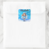 Meisjes Winter Ice Schaats Figuur Schaats Sneeuwvl Vierkante Sticker (Tas)