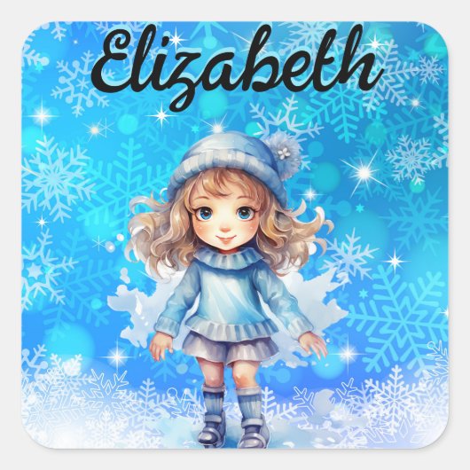 Meisjes Winter Ice Schaats Figuur Schaats Sneeuwvl Vierkante Sticker (Voorkant)