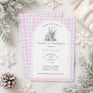 Meisjes Winter IJsbeer Beary 1e Verjaardagsfeestje Kaart