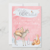 Meisjes Winter ONEderland 1e verjaardagsfeestje Kaart (Voorkant)