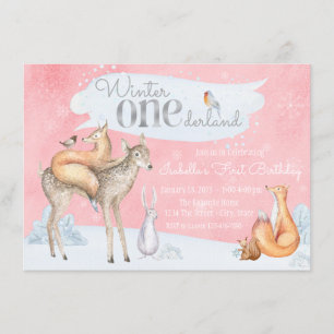 Meisjes Winter ONEderland Bos 1e Verjaardag Kaart