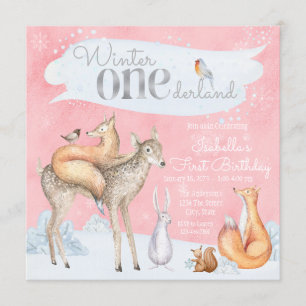 Meisjes Winter Onederland Bos Eerste Verjaardag Kaart