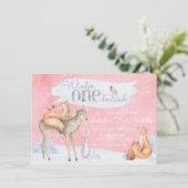 Meisjes Winter ONEderland Woodland 1e verjaardag Kaart (Staand voorkant)