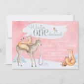 Meisjes Winter ONEderland Woodland 1e verjaardag Kaart (Voorkant)