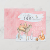 Meisjes Winter Onederland Woodland Eerste Verjaard Kaart (Voorkant / Achterkant)