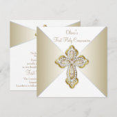 Meisjes wit en goud eerste communie kaart (Voorkant / Achterkant)