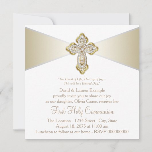 Meisjes wit en goud eerste communie kaart (Achterkant)
