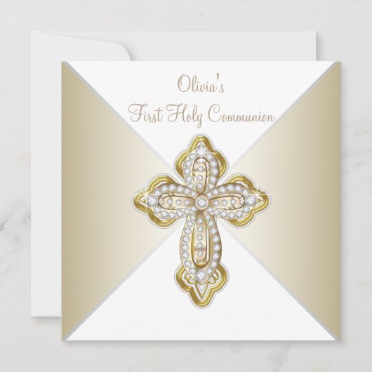 Meisjes wit en goud eerste communie kaart (Voorkant)