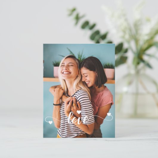 Meisjes Wit Liefde Script Met Hart Valentijn Briefkaart (Staand voorkant)