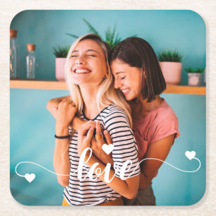 Meisjes Wit Liefde Script Met Hart Valentijn Kartonnen Onderzetters