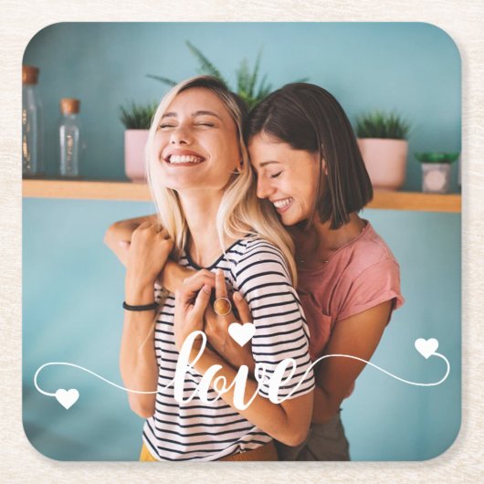 Meisjes Wit Liefde Script Met Hart Valentijn Kartonnen Onderzetters (Voorkant)