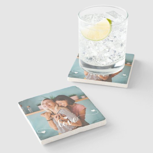 Meisjes Wit Liefde Script Met Hart Valentijn Stenen Onderzetter (Zijkant)