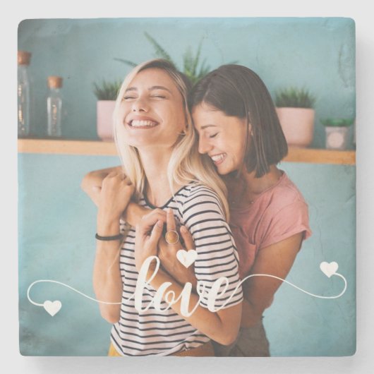 Meisjes Wit Liefde Script Met Hart Valentijn Stenen Onderzetter (Voorkant)