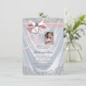 Meisjes Wit Satijn Foto Eerste Communie Kaart (Staand voorkant)