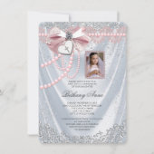 Meisjes Wit Satijn Foto Eerste Communie Kaart (Voorkant)