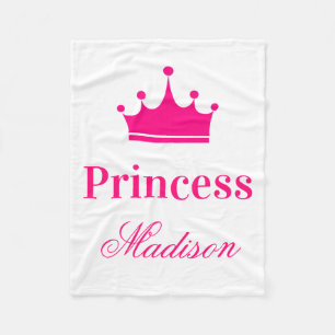 Meisjes Witte en Hete Roze Princess Crown Name Fleece Deken