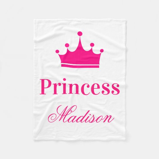 Meisjes  Witte en Hete Roze Princess Crown Name Fleece Deken (Voorkant)