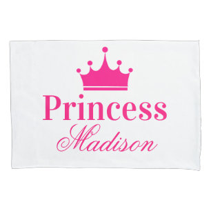 Meisjes Witte en Hete Roze Princess Crown Name Kussensloop