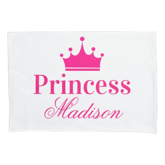 Meisjes Witte en Hete Roze Princess Crown Name Kussensloop (Voorkant)