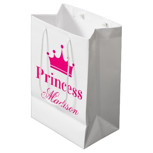 Meisjes  Witte en Hete Roze Princess Crown Name Medium Cadeauzakje (Voorkant Gekanteld)