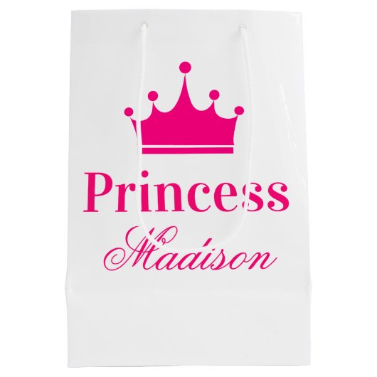 Meisjes Witte en Hete Roze Princess Crown Name Medium Cadeauzakje (Achterkant)
