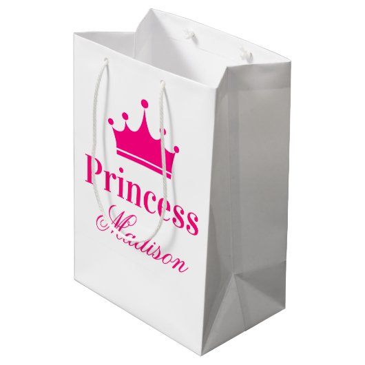 Meisjes  Witte en Hete Roze Princess Crown Name Medium Cadeauzakje (Achterkant Gekanteld)