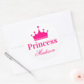 Meisjes  Witte en Hete Roze Princess Crown Name Ronde Sticker (Envelop)