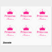 Meisjes  Witte en Hete Roze Princess Crown Name Ronde Sticker (Vel)
