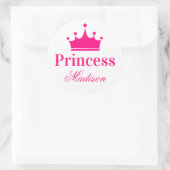 Meisjes  Witte en Hete Roze Princess Crown Name Ronde Sticker (Tas)