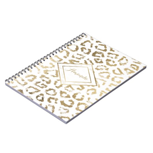 Meisjes witte vetknollen met goudluipaard notitieboek (Linkerzijde)