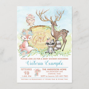 Meisjes Woodland Baby Friends Baby Shower Kaart