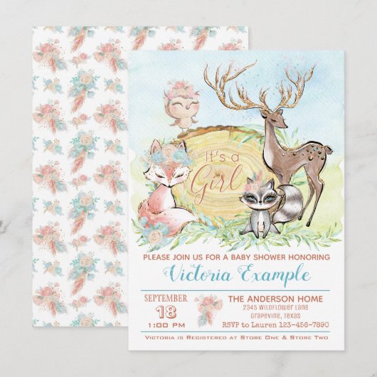 Meisjes Woodland Baby Vrienden Baby shower Kaart (Voorkant / Achterkant)