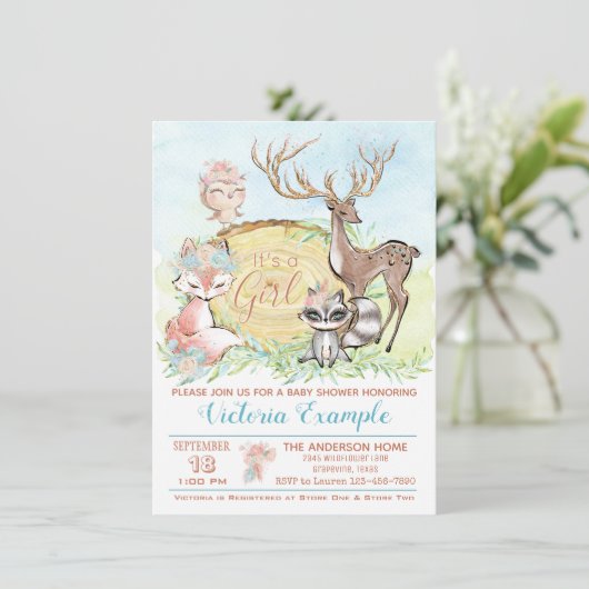 Meisjes Woodland Baby Vrienden Baby shower Kaart (Staand voorkant)