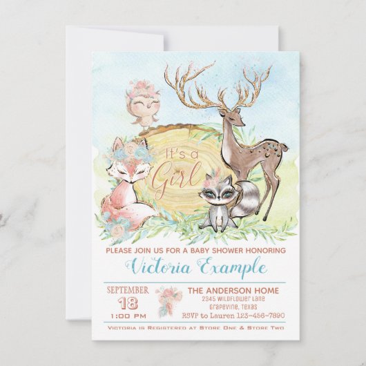 Meisjes Woodland Baby Vrienden Baby shower Kaart (Voorkant)