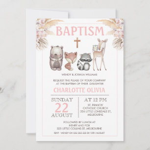 Meisjes Woodland Boho Floral Baptism Uitnodiging