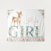 Meisjes Woodland Deer Baby shower Achtergrond Bann Wandkleed (Voorkant (horizontaal))